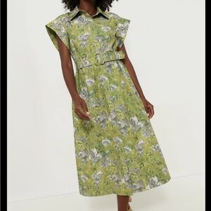 NWT Tuckernuck Chloe Dress - Green Floral Belted Midi Shirt Dress